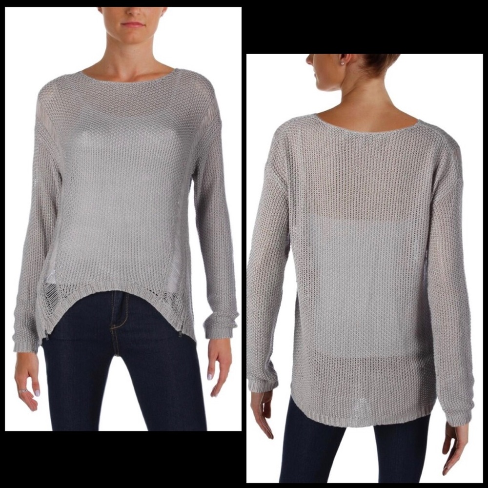 Cupcakes and Cashmere Distressed Zipper Sweater